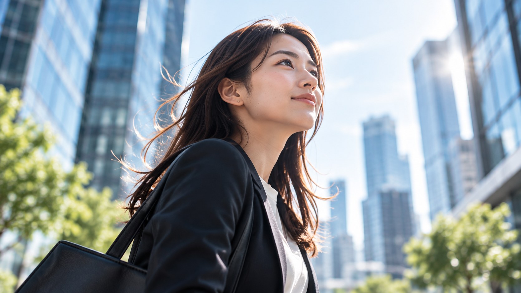 前向きな表情の女性ビジネスパーソン